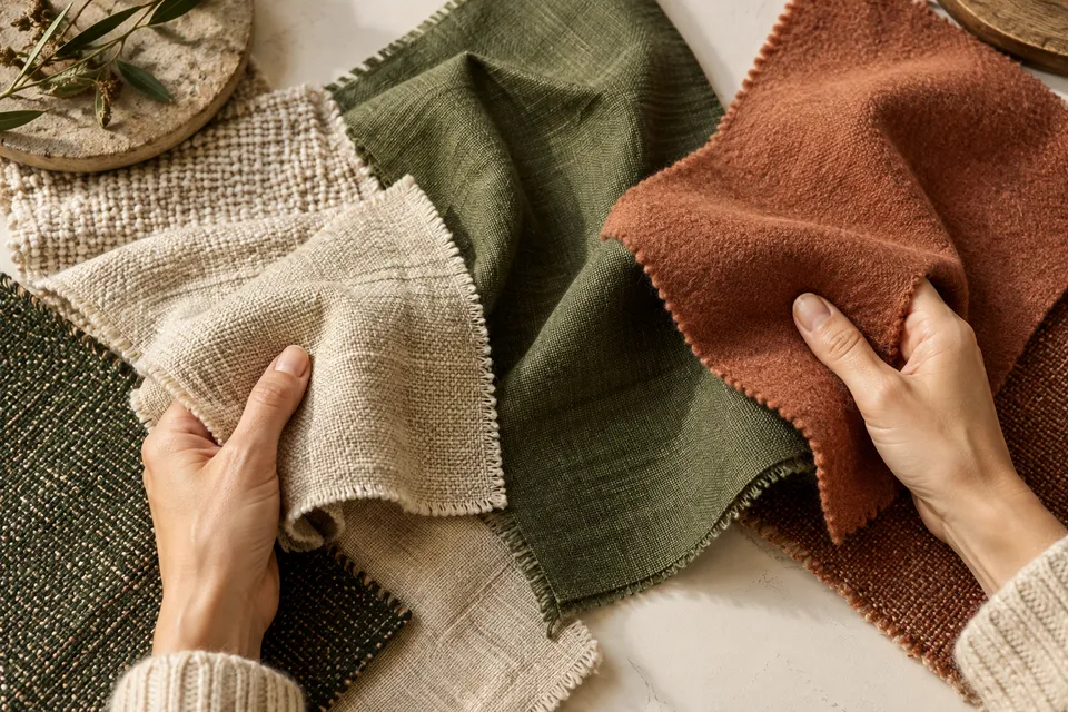 Textile samples being compared by hand