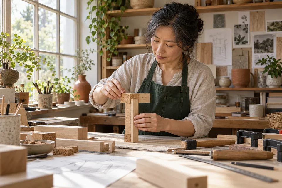 A maker constructing a small physical prototype
